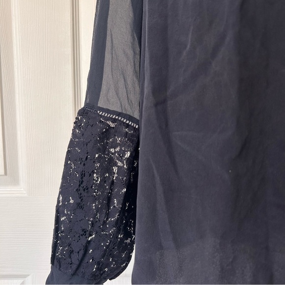 Rebecca Taylor 100% Silk Navy Sheer Lace Blouse 12 - Picture 2 of 4